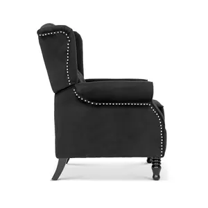 Velvet Black Marianna Manual Recliner Wingback Chair