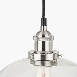 Ceiling Light Antique Silver Metal and Glass Dome Pendant