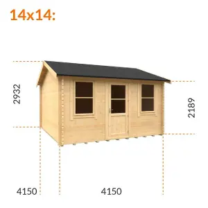 14ft x 14ft (4150mm x 4150mm) Horsforth "The Springfield Plus" 44mm Log Cabin With 2 Opening Window