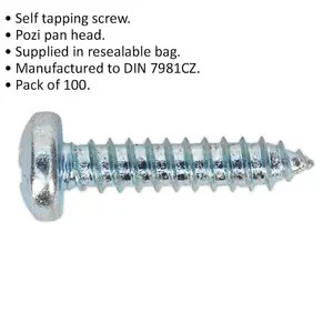 100 PACK 5.5 x 25mm Self Tapping Pan Head Screw - Pozi Head - Fixings Screw