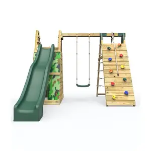 Rebo Wooden Pyramid Climbing Frame with Swing and 8.7ft Water Slide - Mystic