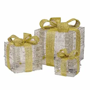 3pc Pre-Lit Christmas Present Box Decorations