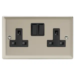 Varilight 2-Gang 13A Double Pole Switched Socket Satin