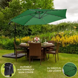 Green 3m LED Cantilever Parasol With Plain Base