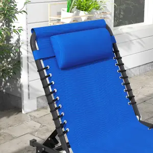 Outsunny 2 Pcs Folding Beach Chair Chaise Lounge 4 Adjustable Positions, Blue