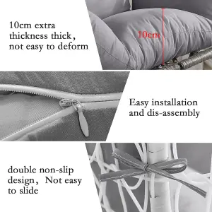 Grey Soft Fluffy Cotton Filled Outdoor Egg Hanging Chair Cushion with Headrest and Armrests