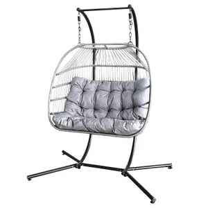 Miami Hanging 2 Seater Egg Chair With Cushion Charcoal