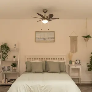 ValueLights Silver Chrome And Wood 30" Modern 6 Blade Ceiling Fan With Flush Light