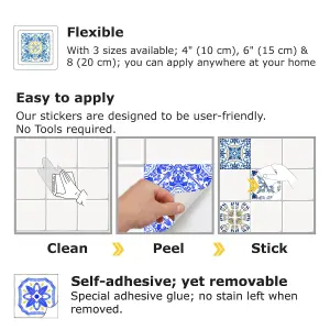 24 Pieces 15x15cm Mediterranean Sky Classic Blue Mosaic Tile Stickers