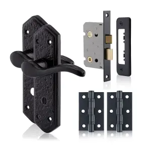 XFORT London Suite Bathroom Handle Pack Black Antique, Complete Door Set