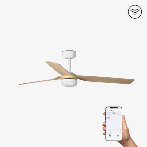 Luminosa Punt Led White, Light Wood Ceiling Fan With DC Motor Smart