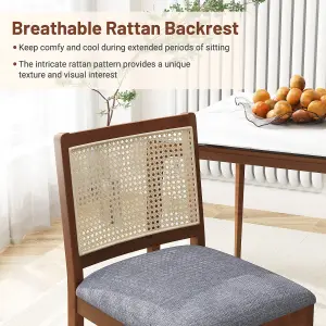 COSTWAY Rattan Dining Chair Set of 2 Wooden Upholstered Kitchen Side Armless Chairs