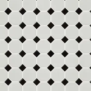 Blizi Black & white Ceramic Mosaic tile sheet, (L)295mm (W)295mm