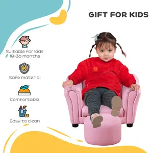 HOMCOM Kids Sofa Chair Set Armchair Seating Seat Bedroom Playroom Stool Pink