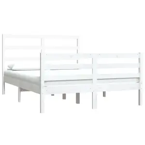 Berkfield Bed Frame White Solid Wood Pine 140x190 cm