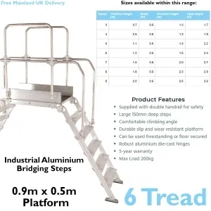 6 Tread Industrial Bridging Steps & Handle Crossover Ladder 0.9m x 0.5m Platform