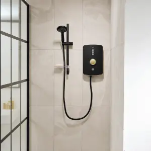 Triton Amala Matt Black Brass effect Manual Electric Shower, 8.5kW