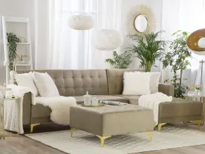 Corner Sofa with Ottoman ABERDEEN Sand Beige Velvet Left Hand