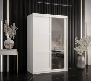 Ramiro II Contemporary 2 Sliding Door Wardrobe 5 Shelves 2 Rails White Matt (H)2000mm (W)1200mm (D)620mm