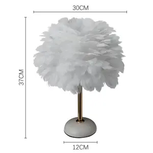 White Ceramic Feather Bedroom Bedside Table Lamp with LED Light 30cm x 37cm