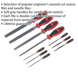 10 Piece Engineers & Needle File Set - Double Cut - Coarse - Soft Grip Handles