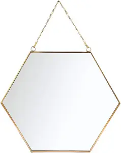 Gold Hexagon Mirror with Hanging Chain