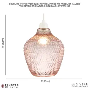 Modern Designer Soft Blush Pink Curvy Diamond Etched Glass Pendant Lamp Shade