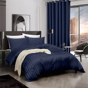 Microfiber Striped Duvet Cover Set with Pillowcases Navy / Double Duvet Cover + 2 Standard Pillowcases