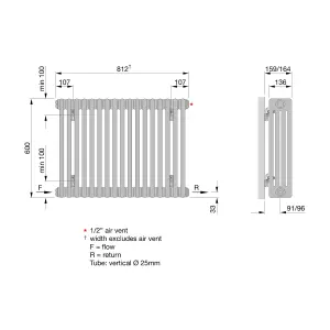 Acova White 4 Column Radiator, (W)812mm x (H)600mm