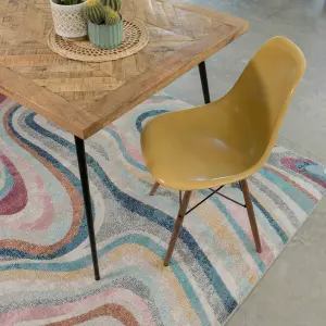 Grooved Lines Retro Milticoloured Pastel Fireside Living Area Rug 190cm x280cm