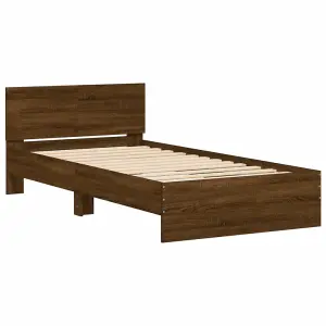 Berkfield Bed Frame without Mattress with LED Lights Brown Oak 100x200 cm