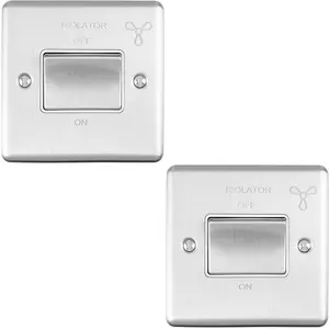 2 PACK 6A Extractor Fan Isolator Switch SATIN STEEL & White Trim 3 Pole Shower