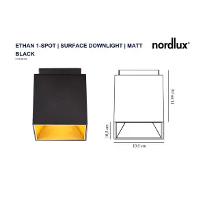 Nordlux Ethan Kitchen Dining Hallway 1-Spot Surface Downlight Square Ceiling Light in Black