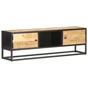 Berkfield TV Cabinet with Carved Door 130x30x40 cm Rough Mango Wood