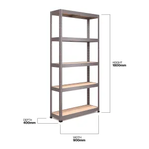 RB BOSS Garage Shelving Unit 5 Shelf MDF Galvanised Steel (H)1800mm (W)900mm (D)400mm