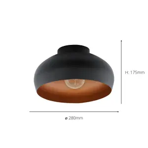 EGLO Mogano 2 Domed Copper Semi- Flush Ceiling Light