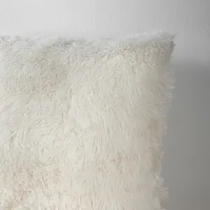 Cuddly Deep Pile Faux Fur Cushion Cover Cream