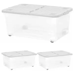 2 x 30 Litre Strong Stackable Folding Split Lids Storage Containers Home Office Versatile Containers With Wheels