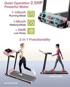 REKA Fitness Pink Home Motorised Treadmill, FitShow APP, Walk / Run, 12kph