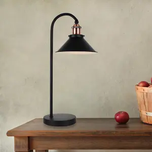 First Choice Lighting Matt Black With Brushed Copper Table Lamp