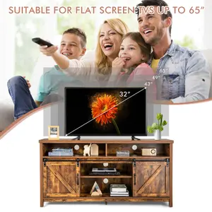 COSTWAY 150cm Sliding Barn Door TV Stand Farmhouse Flat Screen Console for TVs up to 65"