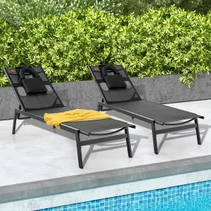 Costway Patio Tanning Lounge Chair Outdoor 5-Position Reclining Chair w/ Face Hole