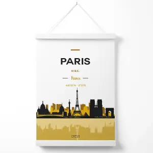 Paris Yellow and Black City Skyline Poster with Hanger / 33cm / White