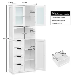 Yaheetech White Freestanding Bathroom Storage Cabinet with Glass Door