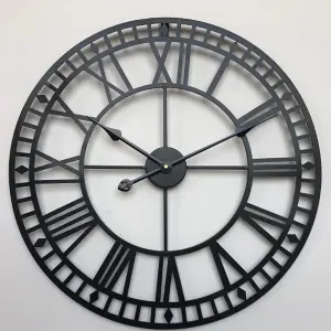 Black Large Wall Clock Roman Numeral  Silent Non Ticking for Kitchen Home 400mm