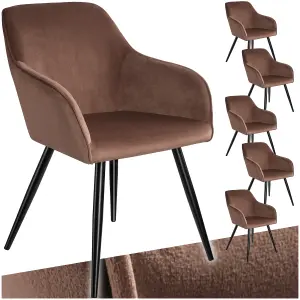 Chair Marilyn - with armrests, padded, velvet look, black steel legs - brown/black