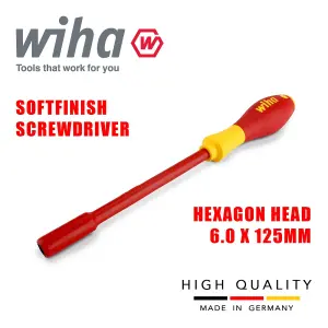 Wiha Hex Driver Screwdriver  1000v VDE Electrician 6mm SoftFinish Grip 00857