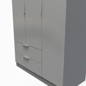 Poole Triple Wardrobe with 2 Drawers in Uniform Grey Gloss & Dusk Grey (Ready Assembled)