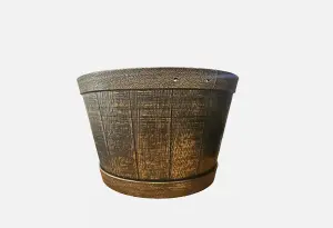 Recycled Plastic Planter Pot - 15" Stout Barrel Gold