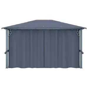 Berkfield Gazebo with Curtain&LED String Lights 4x3 m Anthracite Aluminium